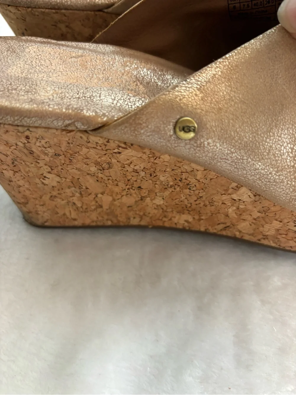 Ugg Australia Dominique Peep Toe Platform Cork Wedges Gold Size 9